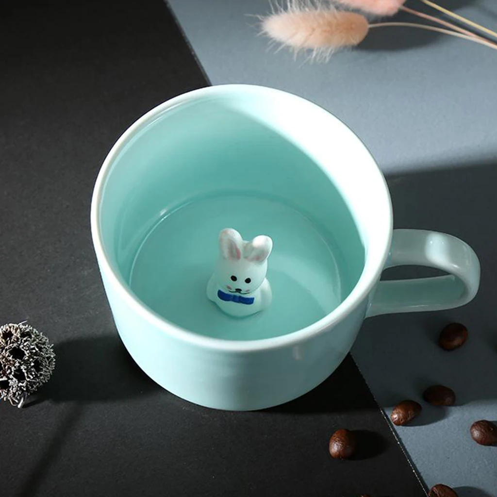 Creative Ceramic Cup coffee Mug 3D Milk Cup Animal Inside Cute Cartoon Panda Bunny Kitten Puppy Tee Cup Celadon Cup