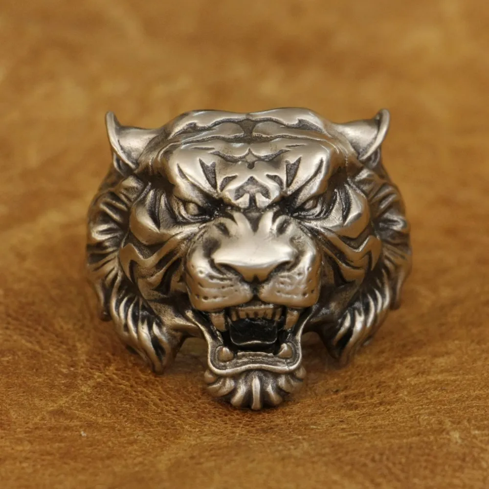 LINSION Cupronickel High Details Tiger Ring Mens Biker Rock Punk Jewelry CP130 US Size 7~15