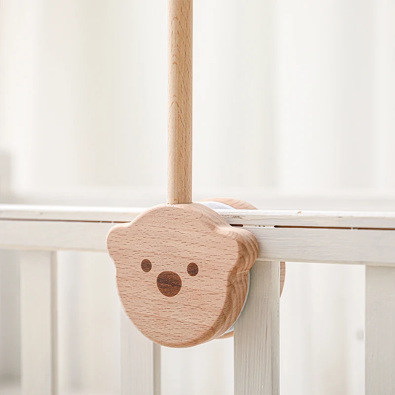 Baby Wooden Bed Bell Bracket Mobile Crib Hanging Rattles Bear Bracket Toys Hanger Baby Bed Bell Wood Toys Holder Arm Bracket