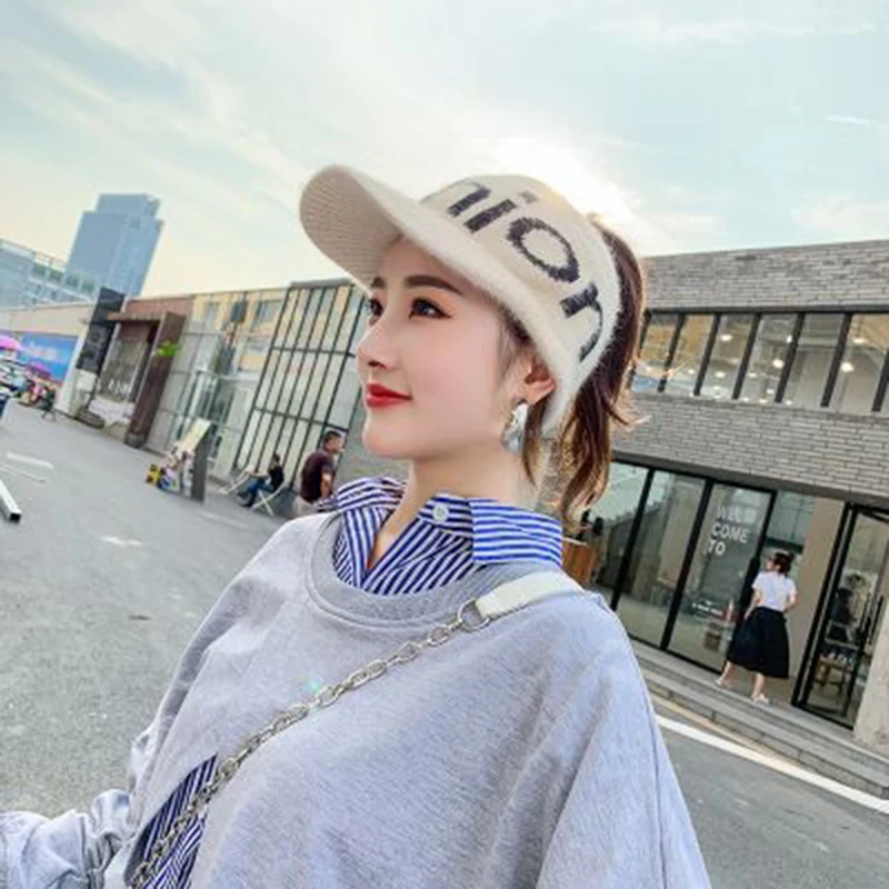 Cap hat female baseball cap fashion letter knitted wool empty top hat ladies spring and autumn baseball cap