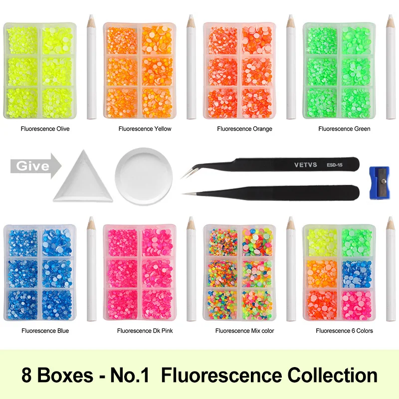 Wholesale Mix color ss6-ss30 Fluorescent Crystal Luminous Non Hotfix Nail Neon Rhinestones Clothes Nail 3D Nail Art Decoration