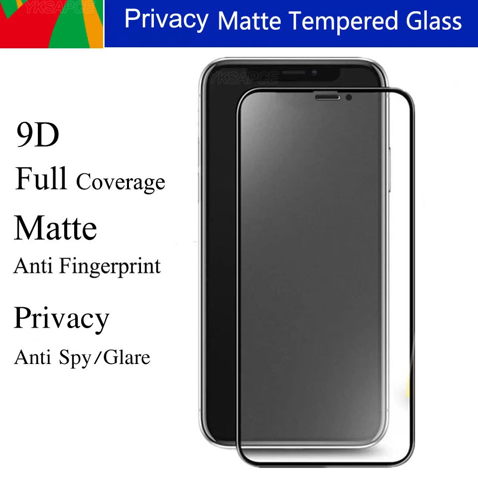 Cubierta completa 3D antiespía + vidrio templado mate para iPhone X XS XR 11 12 13 Mini 14 15 16 Pro MAX Plus SE Protector de pantalla de privacidad