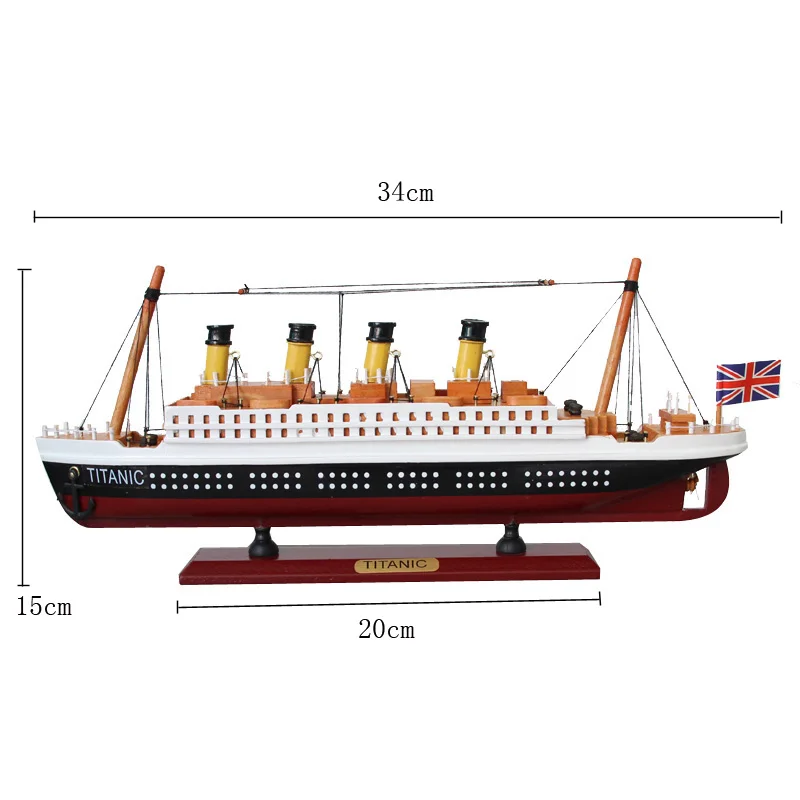 Miniatura de barco de madeira com titânio para decoração, barco final para sala de estar, barco com simulação de cruzeiro, acessórios de decoração