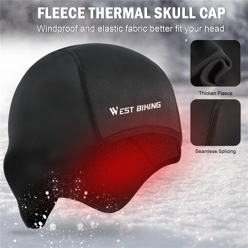 WEST BIKING Winter Skull Caps Windproof Thermal Cycling Helmet Liner Outdoor Sport Hat MTB Bicycle Raiding Motorcycle Headwear