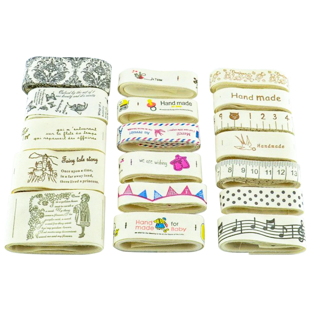 ZAKKA 18 designs Mixed cotton label ribbons cotton for patchwork crafts and DIY projects garment labels decoration sewing tapes