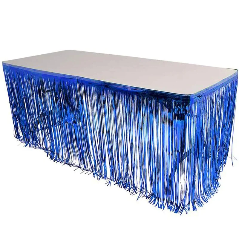 Table Skirt Foil Fringe Curtains Blue Gold Pink Glossy Metallic Tinsel for Party Birthday Gatherings Holiday Wedding Decorations