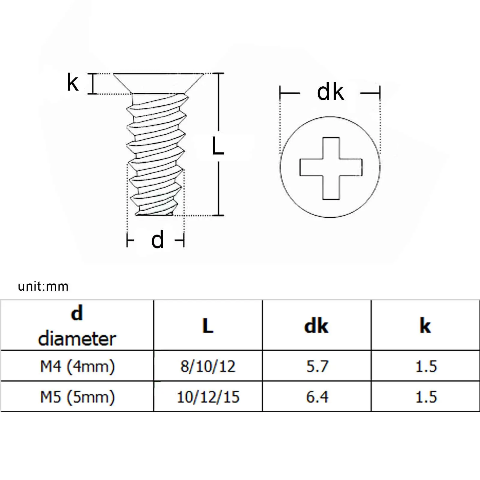 HZYUEGOU 100X M4 M5 L= 8-15mm Phillips Senkkopfschraube für PC-Gehäuse-Lüfter, Wärmeableitung, Befestigung, Computer A – Detail 1