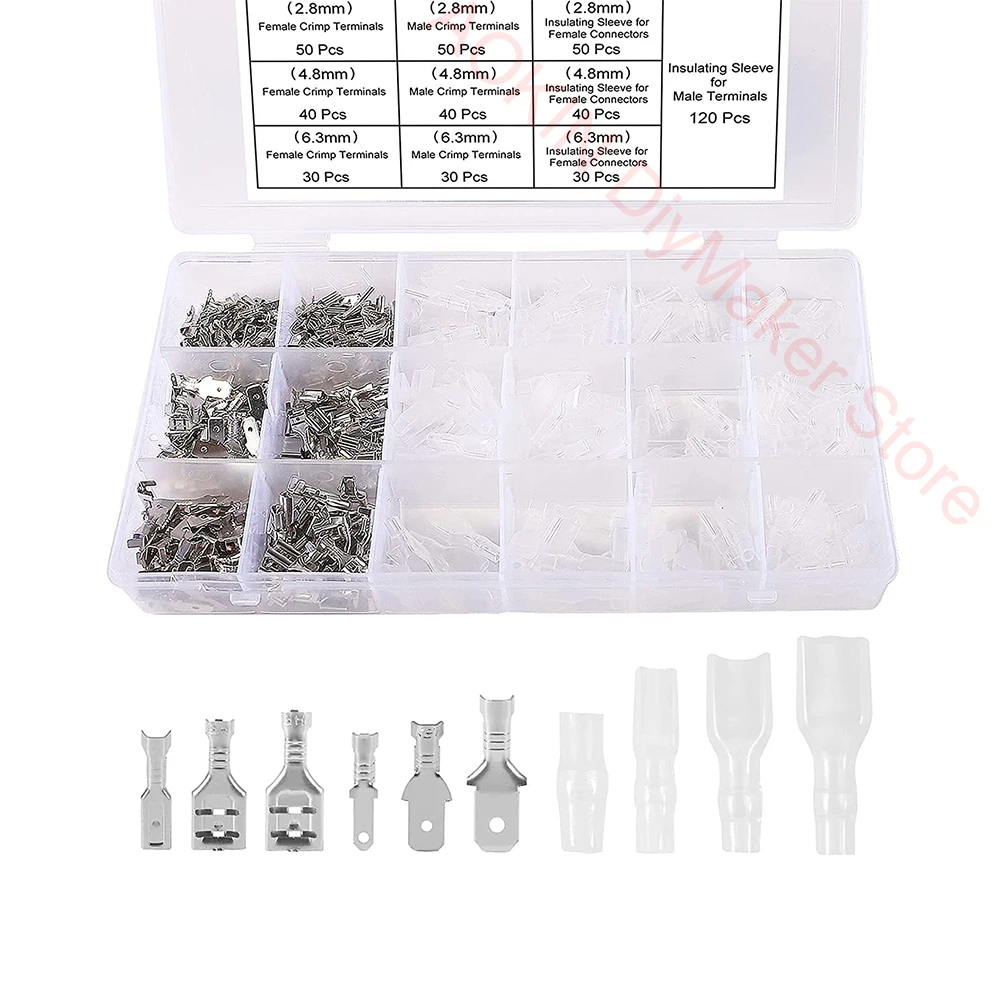 480 pcs Male Female Spade Connectors Wire Crimp Terminal Block with Insulating Sleeve Assortment Kit