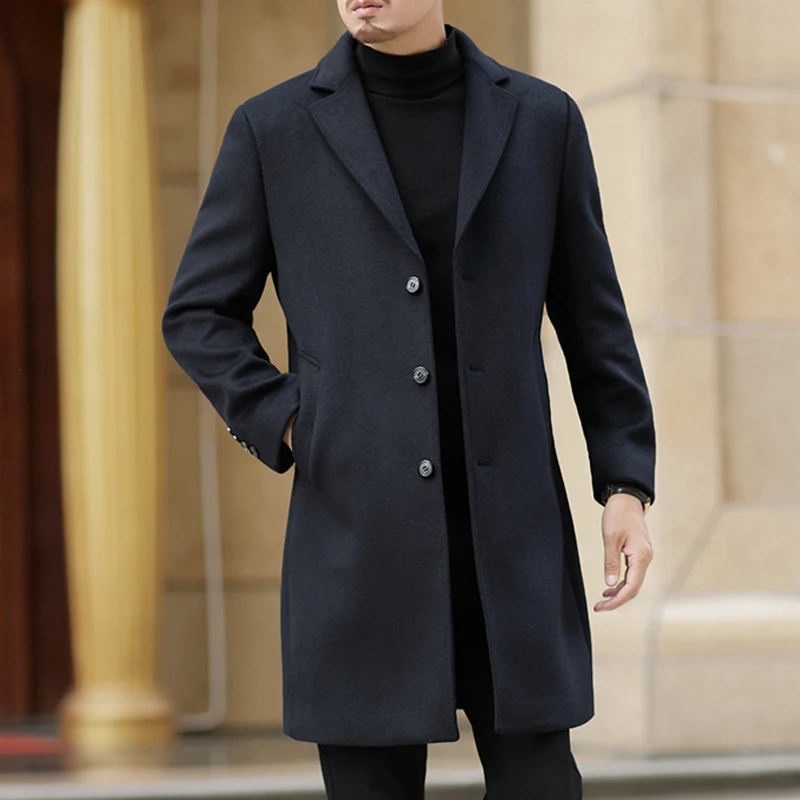 

Brand Men Autumn Winter New Solid Color High Quality Men's Coats Luxurious Wool Blends Coat