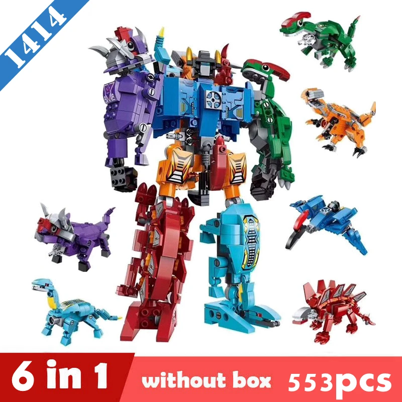 

Transformation 6 in 1 City Police Dinosaur Mecha Deformation City Guard Robot Enlighten Block Set Kids Educational Building Toys