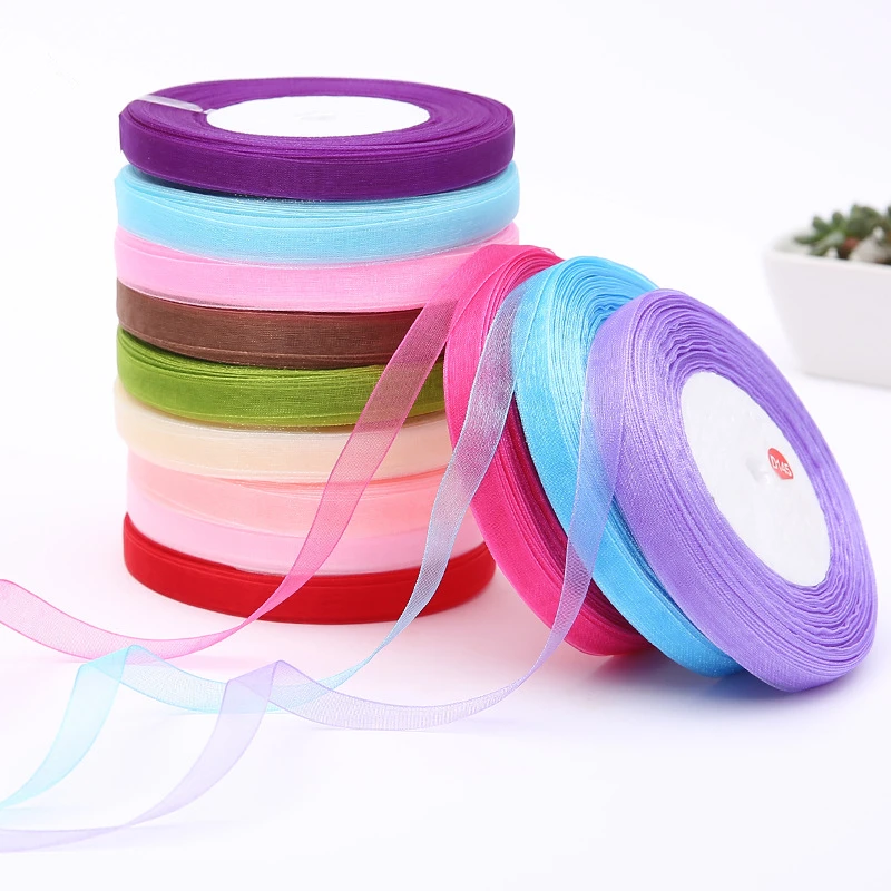 Cinta de Organza de 50 yardas y 10mm para manualidades con lazo hecho a mano, decoración navideña para bodas, tarjetas DIY para envolver regalos