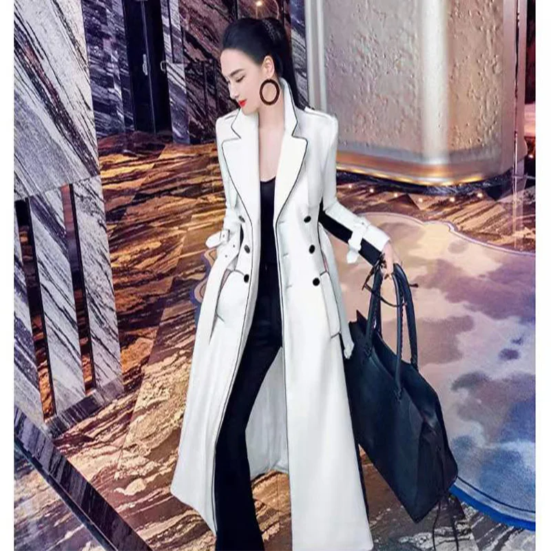 (made by yihaodi) Lapel coat women's 2023 autumn and winter new European and American style black and white contrast temperament