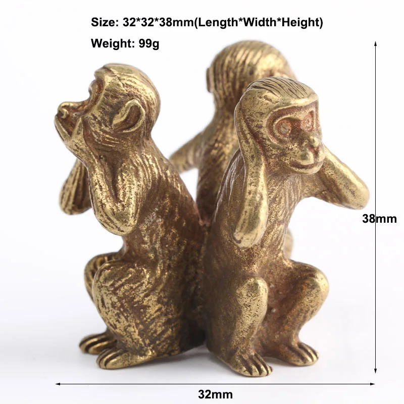 Copper Three Monkeys Feng Shui Creative Crafts Home Decorations don\'t Say don\'t Listen don\'t See Monkey Figurines Ornaments Gift