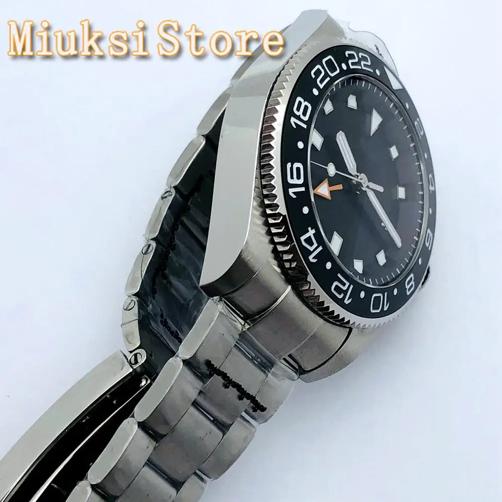 BLIGER 43Mm Jam Tangan Mekanis Atas Pria Bezel Keramik Kaca Safir Dial Steril Hitam Dg3380gmt Jam Tangan Gerakan Otomatis