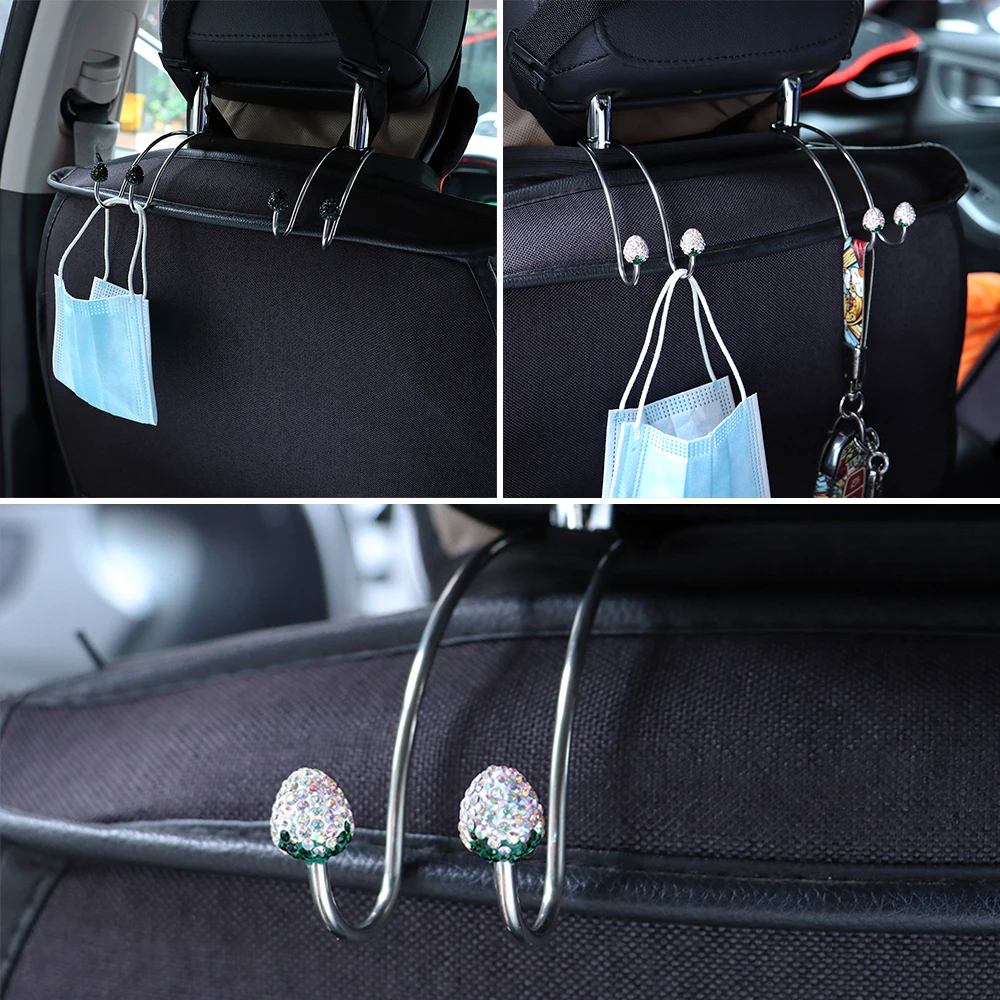 2 Pack Durable Diamond Strong Backseat Storage Hooks Car Hangers Seat Back Organizers Headrest Bag Rack