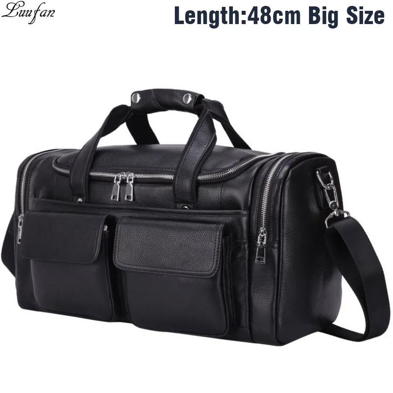 Imagem -02 - Bolsa de Viagem de Couro Genuíno Extra Grande 17 para Homens Preto Laptop Couro de Vaca Macio Duffel Bolsa Masculina Bolsa de Ombro Bagagem