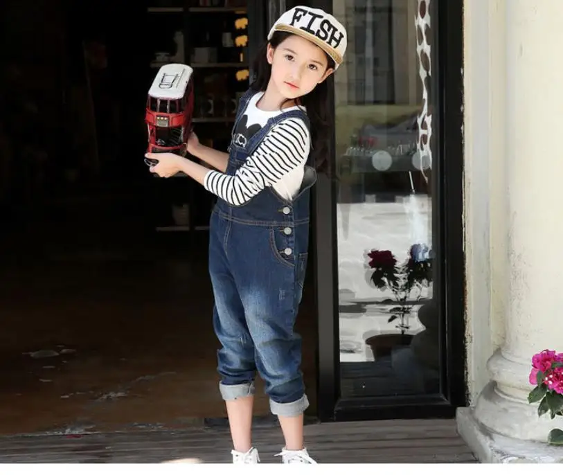 2023 New Arrival spring Girls Boys Denim Overalls Button Fly Overalls for Girls Boys Solid Blue Children Jumpsuit Overalls1-8Y