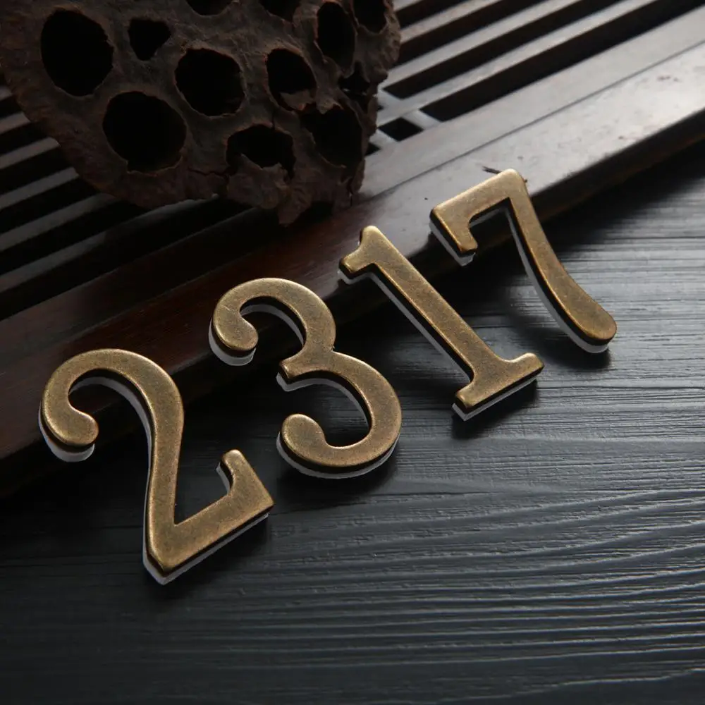 Retro Metal Bronze House Number Door Plate Custom Sign Door Number Sticker Plaque Hotel Apartment Villa Home Door Plate