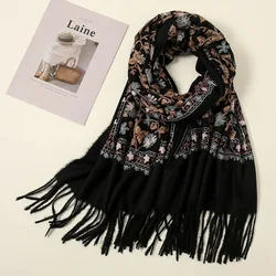 2021 mode Winter Kaschmir Schal Frauen Sticken Floral Pashmina Stola Warme Dicke Decke Wraps Print Quaste Schals und Hijabs