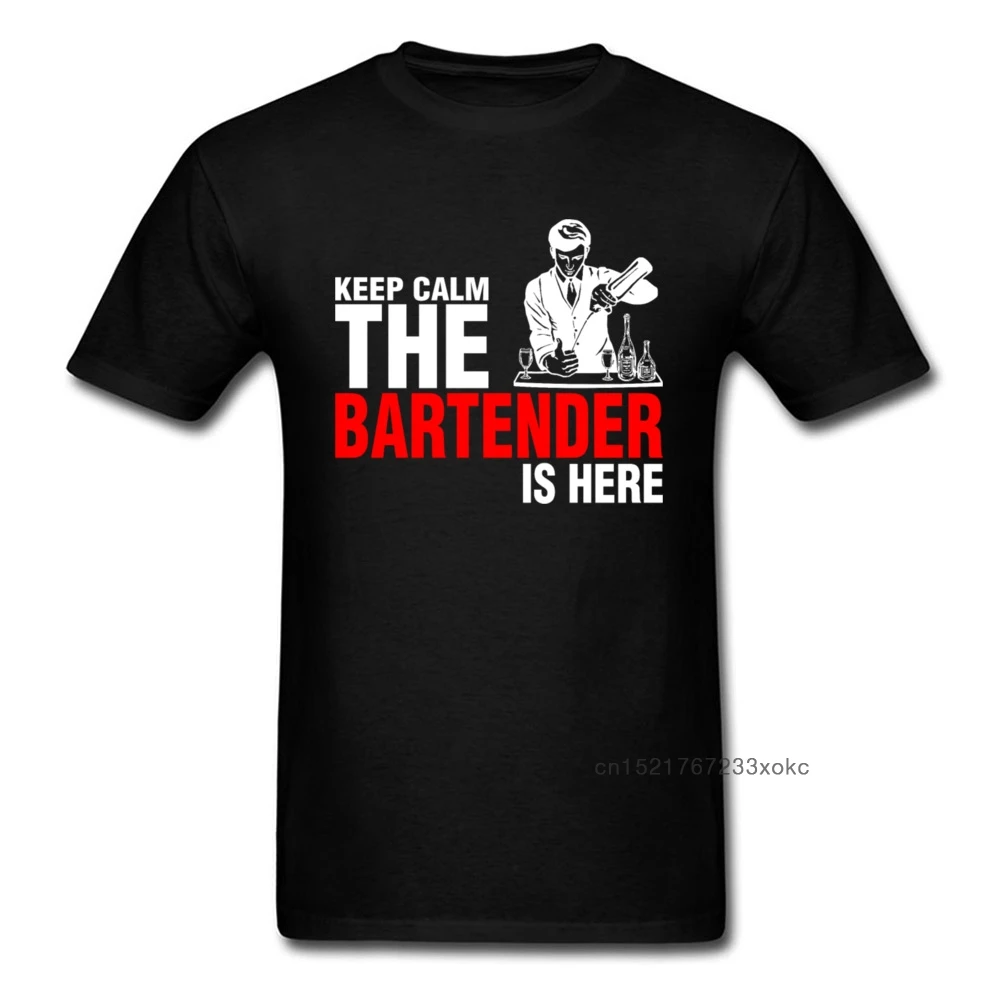 Keep Calm Bartender T-shirt Men Black T Shirt Funny Letter Clothing 100% Cotton Tops Students Tees Hip Hop Tshirts