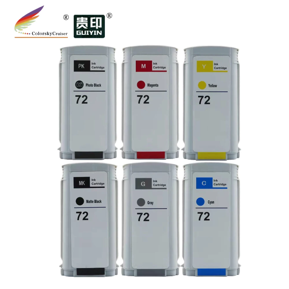 CHR72 Premium Printer Remanufactured Pigment Ink Cartridges for HP 72 T610 T770 T795 T790 T1100 T1100S T1120 T1200 6pcs/lot