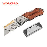 WORKPRO Heavy Duty Folding Knife Pipe Cutter Pocket Knife Wood Handle Knife with 10PCS Blades