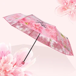 Thicken Transparent Three Fold Cherry Blossom Rain Umbrella Plastic PVC Clear Falbala Waterproof Umbrellas Women parapluie