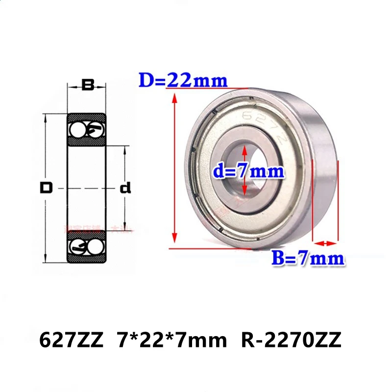 100pcs  627ZZ 7*22*7 mm R-2270ZZ deep groove ball bearing 627-2Z 627 627Z 7x22x7 miniature steel ball bearings