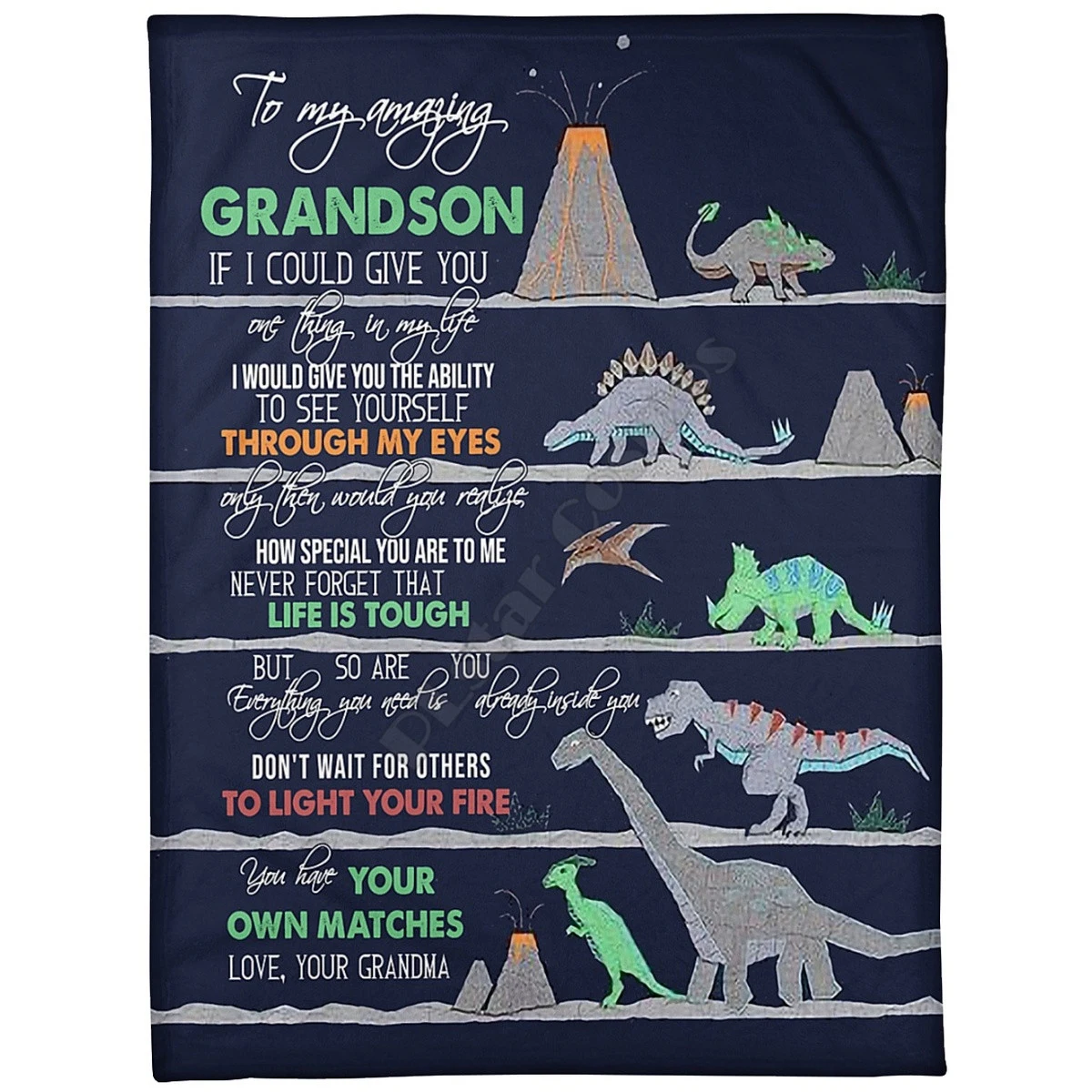 To My Amazing Grandson Love From Grandma Dinosaur Fleece Blanket 3D print Sherpa Blanket on Bed Home Textiles Dreamlike