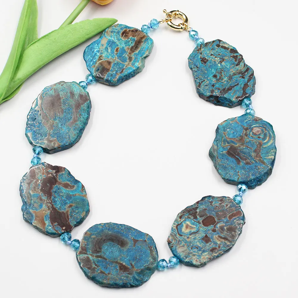 

GuaiGuai Jewelry Blue Ocean Stone Agates Ocean jasper Sea Stone Raw Slab Nugget blue crystal Necklace Handmade For Lady