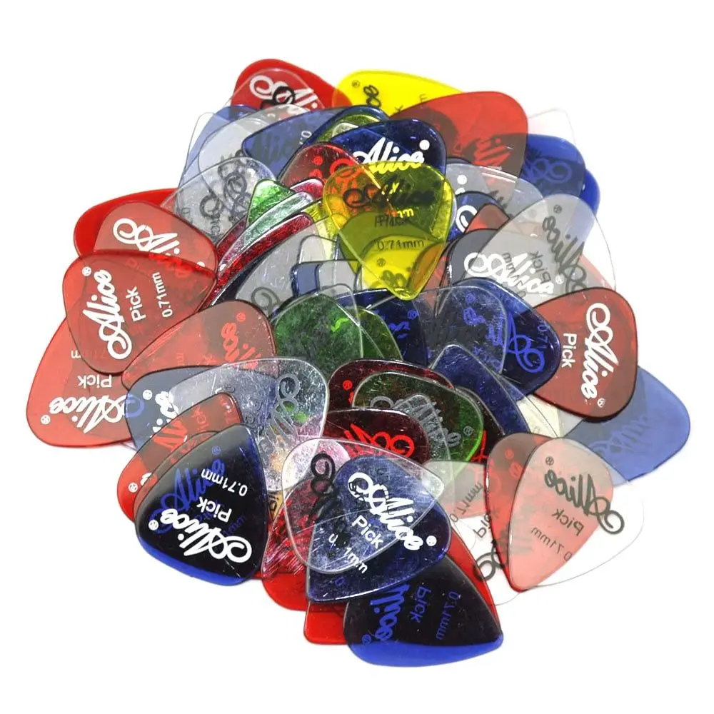 Alice 100pcs Medium 0.71mm Heavy 0.96mm Transparent Glossy Guitar Picks Plectrums PC