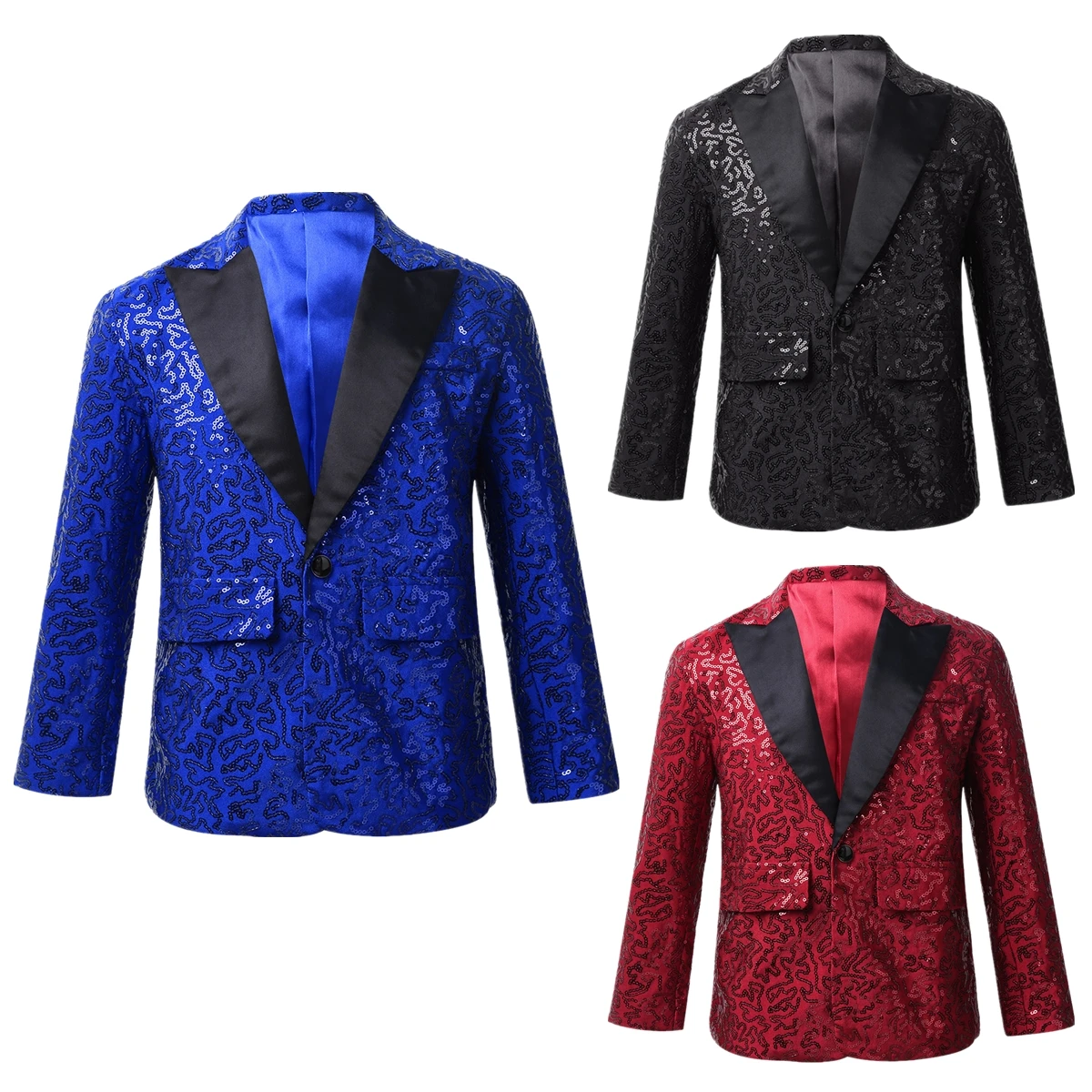 Boys Suits For Kids Stylish Shiny Sequins Suit Jacket Coat Blazer Tuxedo For Wedding Banquet Birthday Party Stage Performance