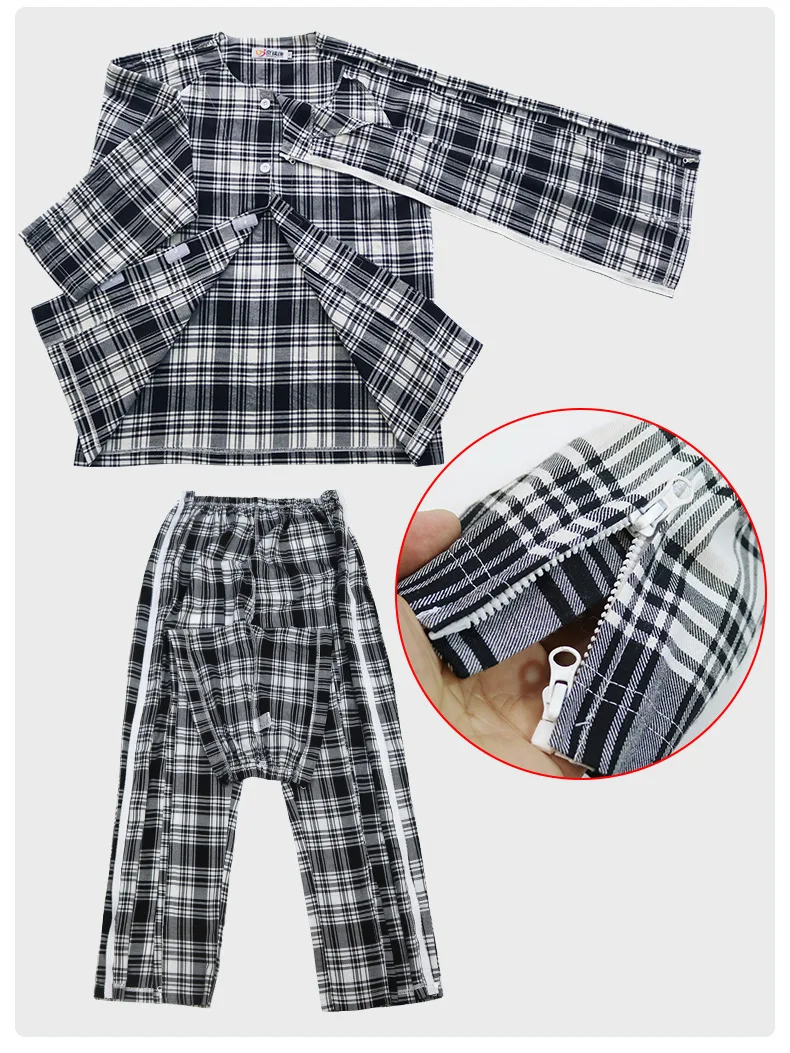 Herren-Pyjama-Anzug mit Reißverschluss, langes, vollständig geöffnetes Krankenhauskleid für einfaches Tragen, ältere Menschen, gelähmte Betten, Patienten, Gesundheitsfürsorge für Erwachsene – Detail 2