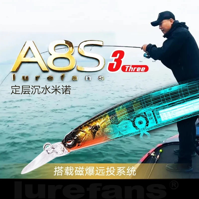 Lurefans A8S-2 S-3 80mm Fixed-layer Sinking Minnow Fishing Lure 6.9g/7g Magnetic Boost Long Shot System Wobbler Hard Fake Bait