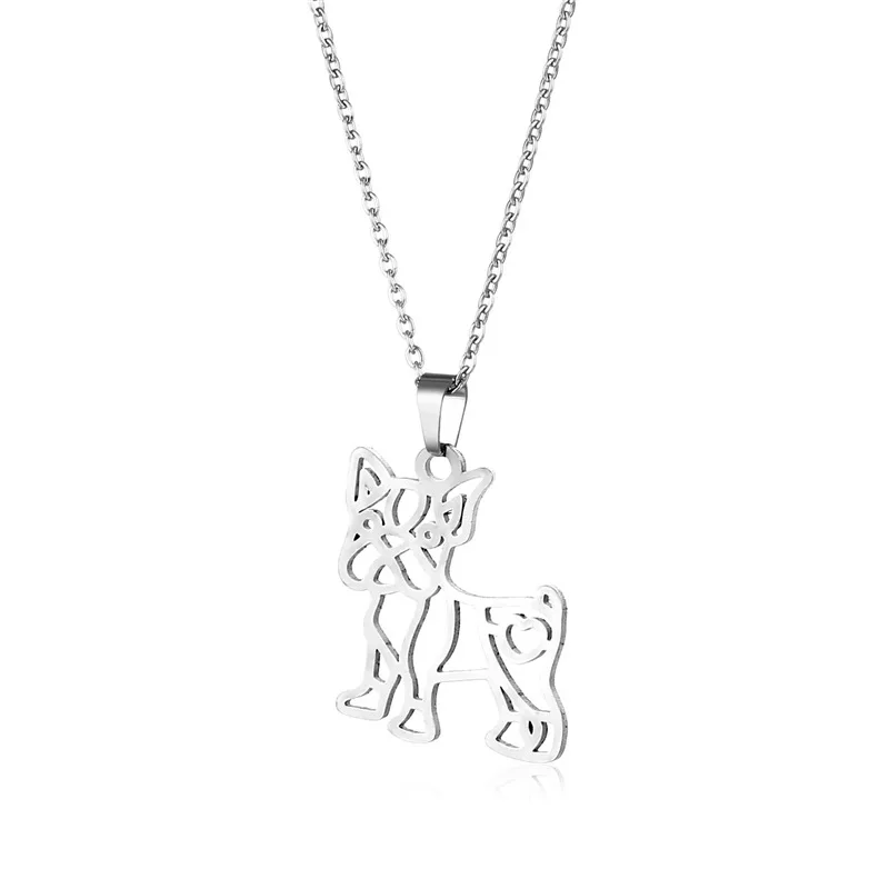 Stainless Steel Hollow French Bulldog Necklace For Kids Girl Kitty Dog Pendant Engagement Party Gift Pet Lover Statement Jewelry