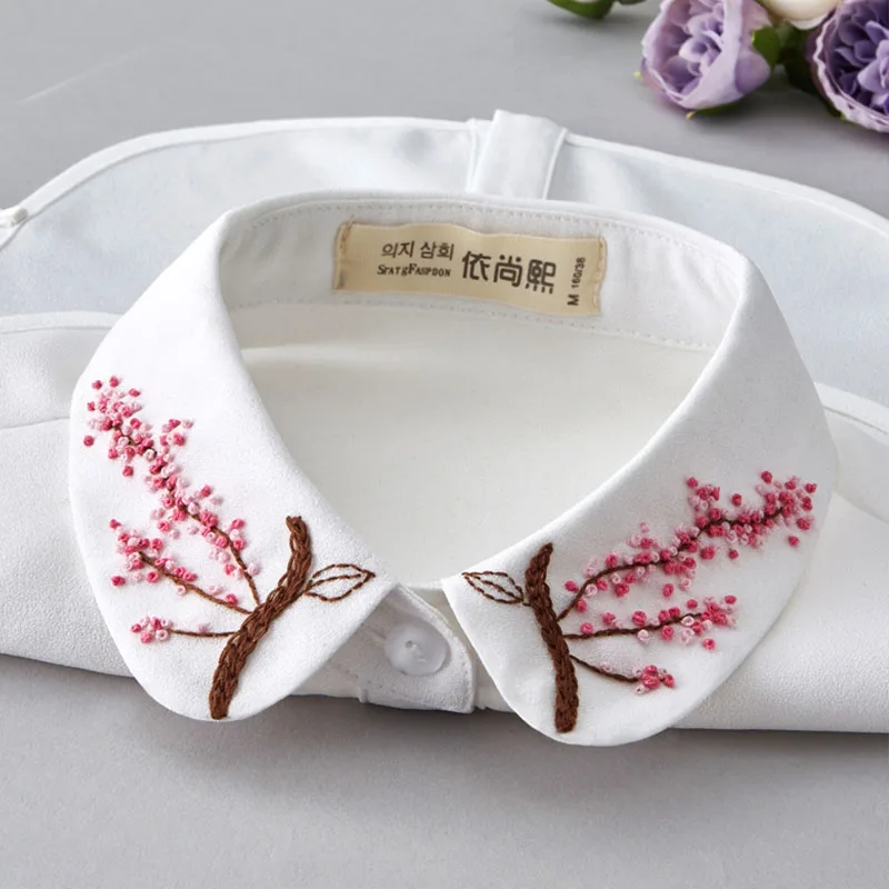 Elegant Embroidery Fake Collar Shirt Women Blouse White Half Shirt False Collars Woman Detachable Removable Faux Col Tie