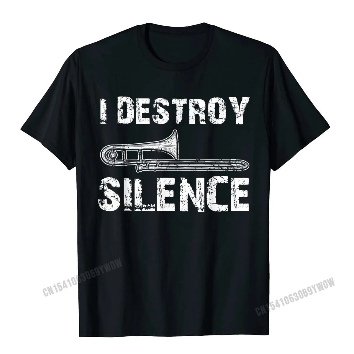 I Destroy Silence Funny Trombone Marching Band T-Shirt Camisas Men Tops & Tees New Design Design Cotton Men\'s T Shirt Normal