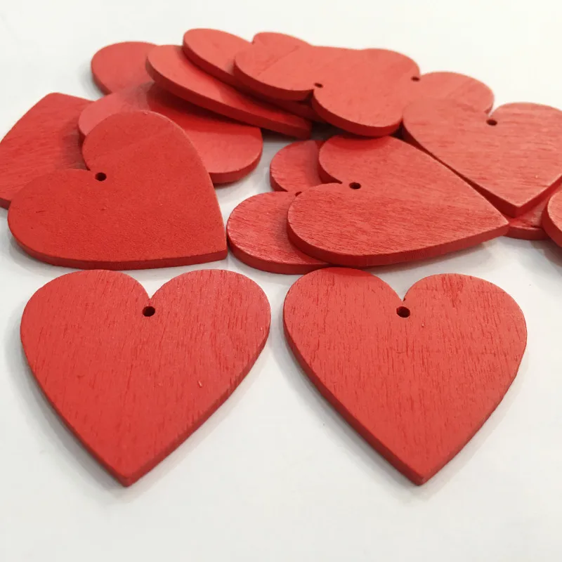 20pcs Red Love Heart Shape Wood Slice Pieces with Hole for DIY Craft Scrapbooking Wedding Diy Decor