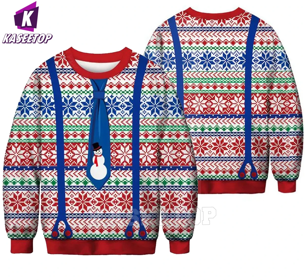 

Snowflakes Snowman Faux Tie Merry Christmas Crewneck Sweatshirt 3D Print Men Women Casual Long Sleeve Outerwear Holiday Pullover