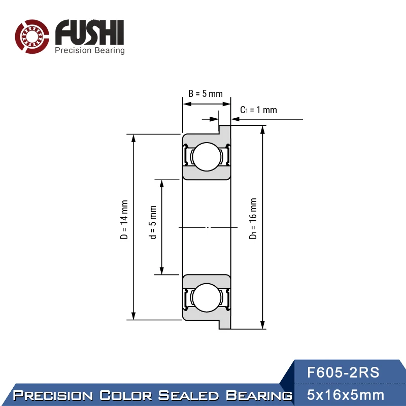 F605-2RS Bearing 5x16x5mm ( 10 PCS ) ABEC-7 Miniature Flanged F605RS Ball Bearings F605 RS