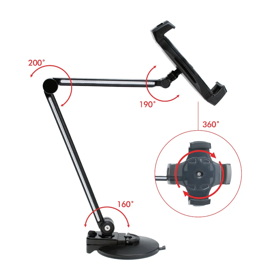 แท็บเล็ตขาตั้งแก้ว Sucker Mount ยืดหยุ่นยาวแขนโทรศัพท์สำหรับ iPad Pro 12.9 Air Mini Xiaomi Mipad 4 5 iPhone