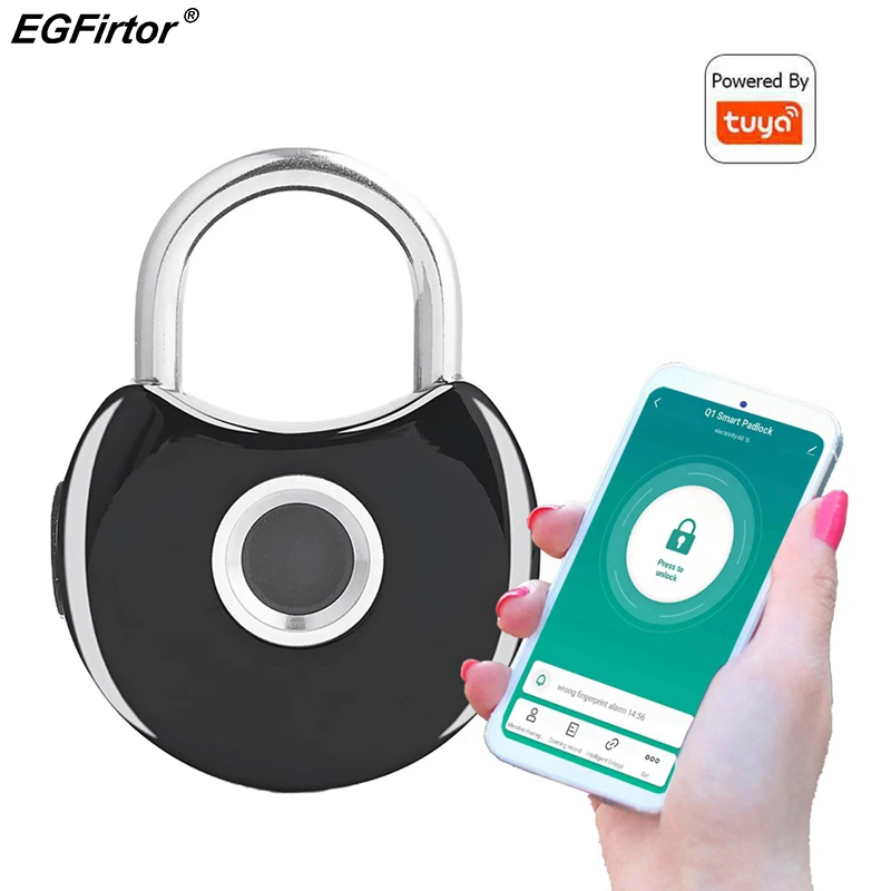 

EGFirtor Tuya Smart Fingerprint Key Unlock Padlock Mini Portable Waterproof USB Anti-theft Security Electronics Door Locks