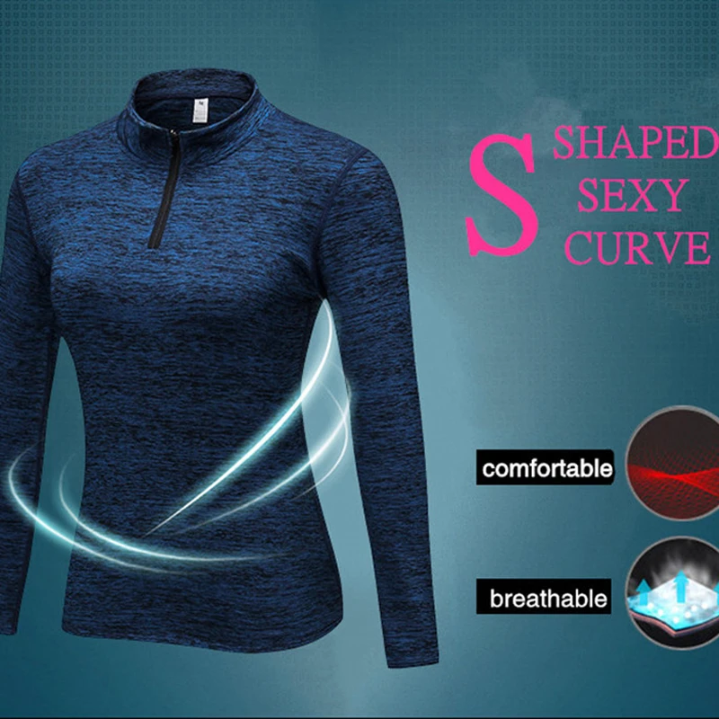 New Zipper Ladies Running Jacket Fitness Women Long-Sleeved Compression Running Sports Yoga T-shirt Top Warm Running Jacket