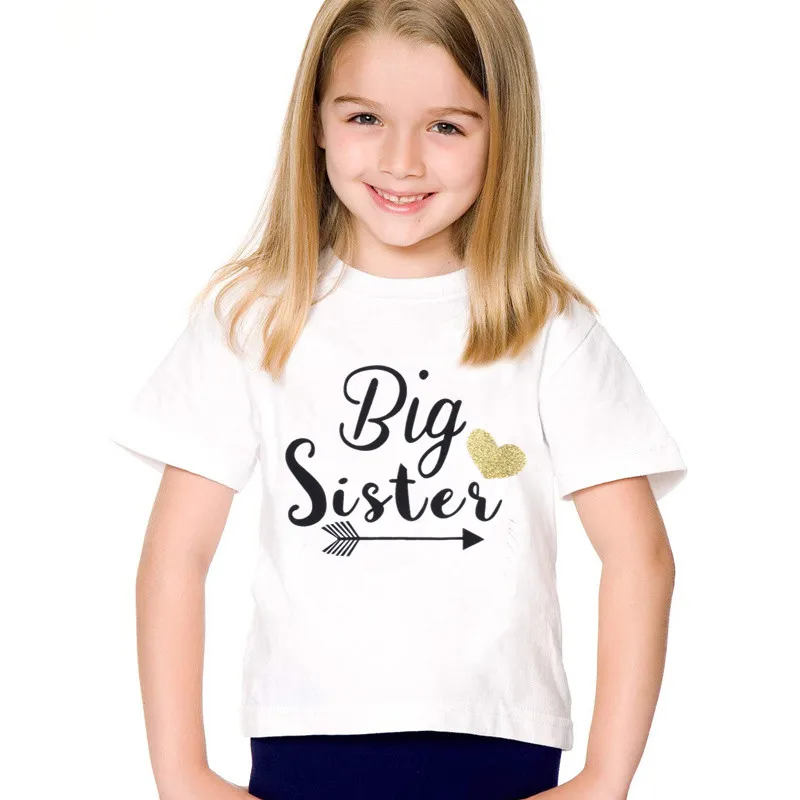 Dzieci modny nadruk Big Sister t-shirt z literami dzieci lato z krótkim rękawem Tees Casual topy ubrania dla dzieci dla chłopców/dziewcząt, oHKP2182