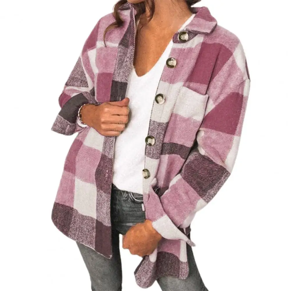 Shirt Coat   Plaid Print Warm Shirt Jacket  Shirt Jacket Charming Women Coat