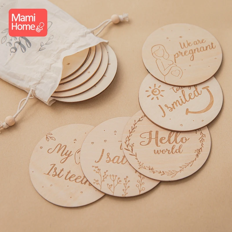 5pc/ Set Newborn Wooden Double-sided Pattern Milestone Cards Handmade  Memorial Commemorative Photo Accessories newborn Gifts