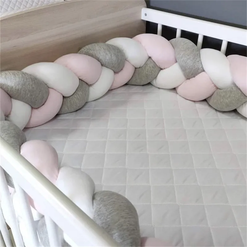 Home Decor 1M Baby Girl Bumper Bed Braid Knot Soft Pillow Cushion Bumper for Infant Baby Crib Protector Cot Bumper Room Decor