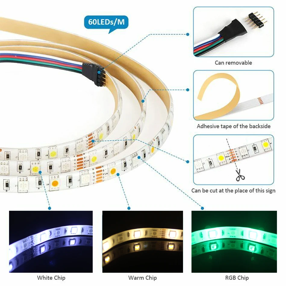 WiFi 5 in1 LED contorller Tuya APP BT Control DC12V 5050 RGBW taśma oświetlająca elastyczny pasek + zasilacz 5m 30m zestaw