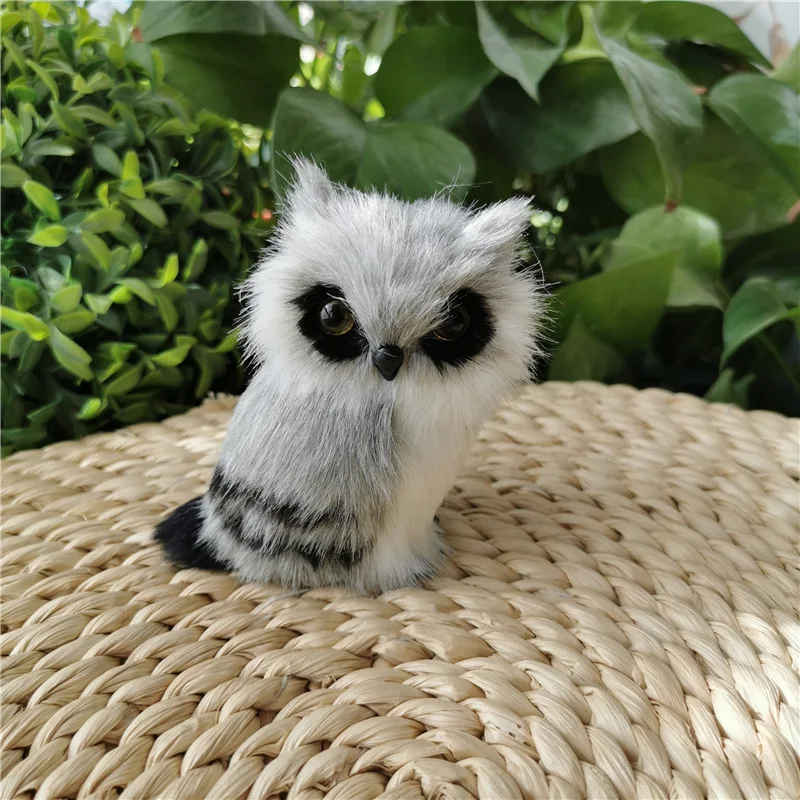 Милая модель совы в реальной жизни, пластик и мех, серая сова, украшение для дома, подарок около 6x6x9 см xf2691