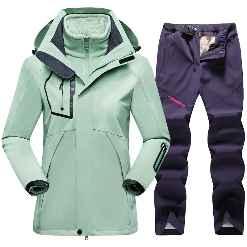 Women Ski Suit 3 in 1 Jacket+Pants Winter Breathable Warm Sports Waterproof Windproof Skiing and Snowboarding Suits Snow Wear
